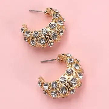 Gold Studded Rhinestone Hoops