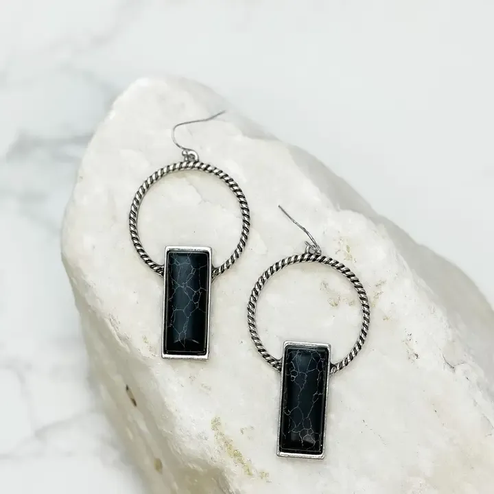 Black Stone Drop Earrings