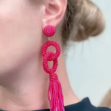 Pink Seed Bead Tassel Earrings