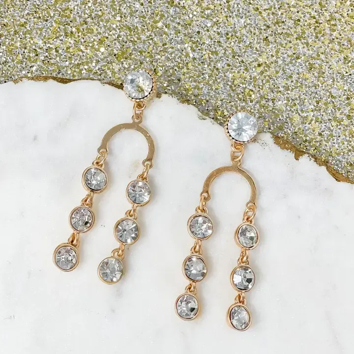 Gold Bead Arch W Glass Beads Earrings