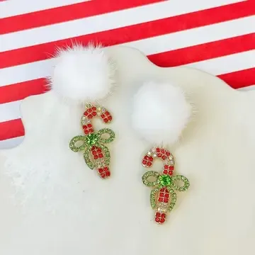 Candy Cane Pom Pom Earrings