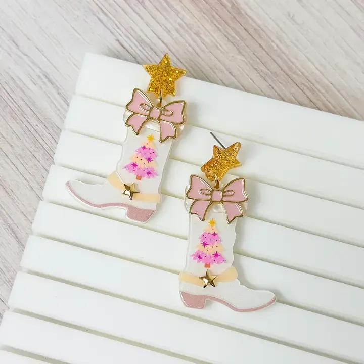 Pink Christmas Tree Earrings