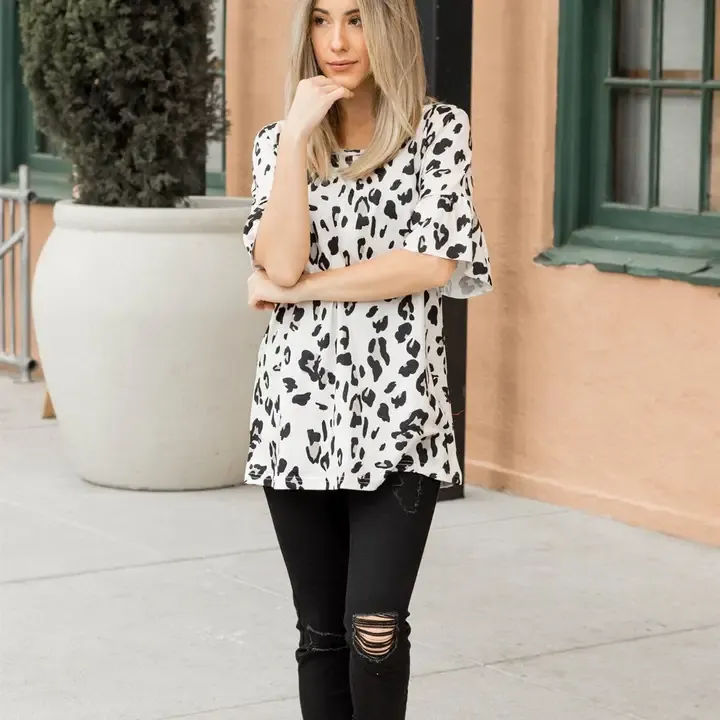 Leopard Flare Sleeve Top