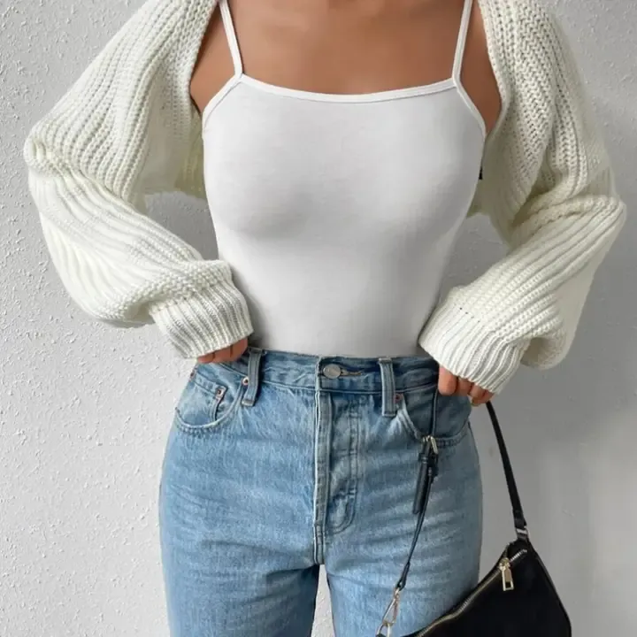 Cropped White Cardigan