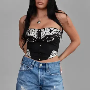 Embroidered Suede Bustier Top