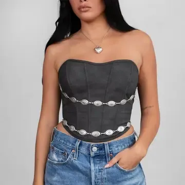 Distressed Corest Top W Silver Chain