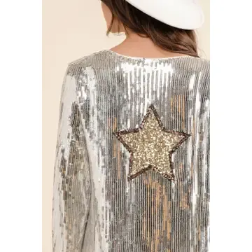 Silver Sequin Star Open Cardigan