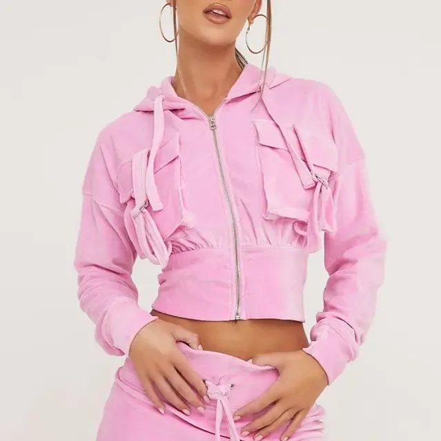 Pink Velvet Cargo Skirt Set