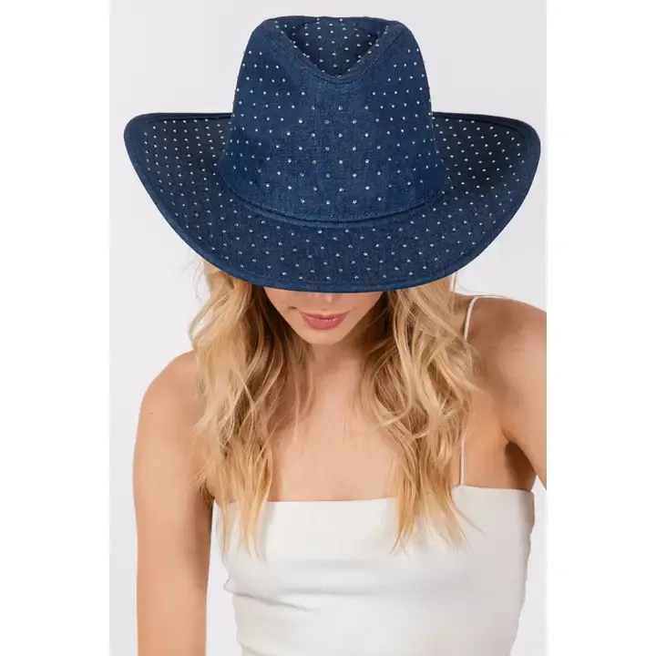 Denim Studded Rhinestone Cowboy Hat