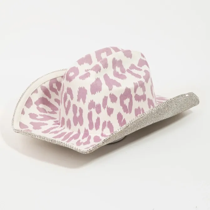 Purple Leopard Rhinestone Trim Cowboy Hat