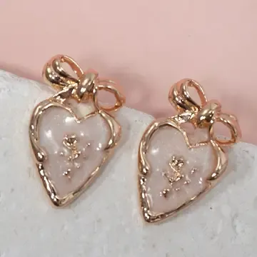 Gold Bow Heart Stud Earrings