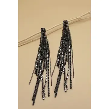 Black Rhinetsone Layered Drop Earrings