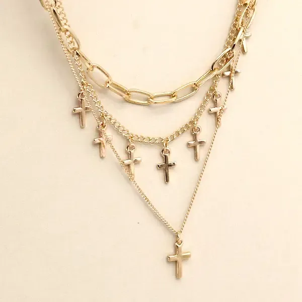 Gold Cross Multi Layered Necklace