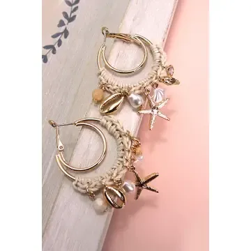 Crochet Seashell Charm Hoops