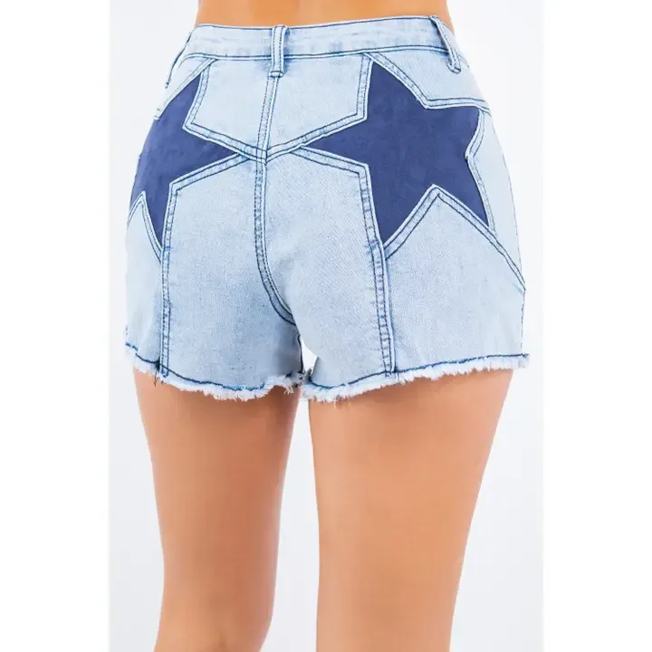 Suede Star Detail Denim Shorts
