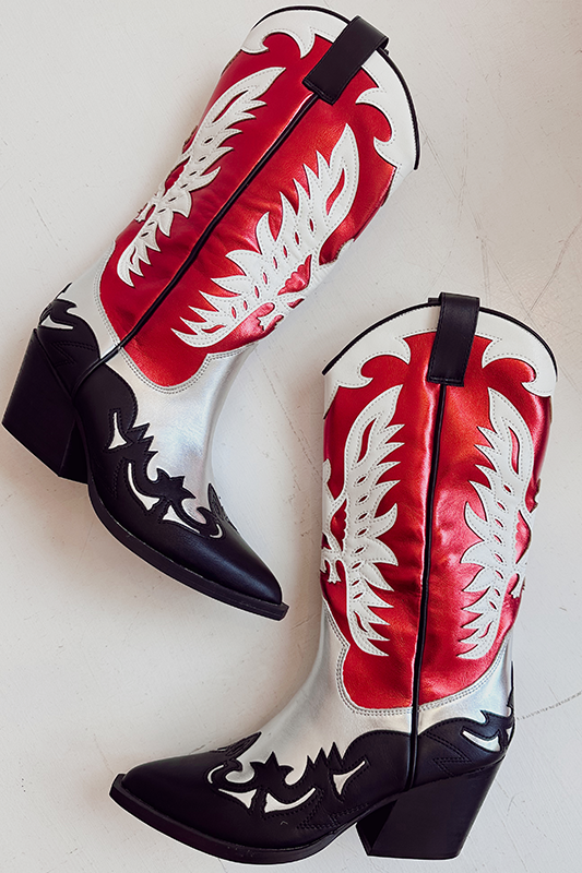 Red, Silver &amp; Black Mid Calf Boots