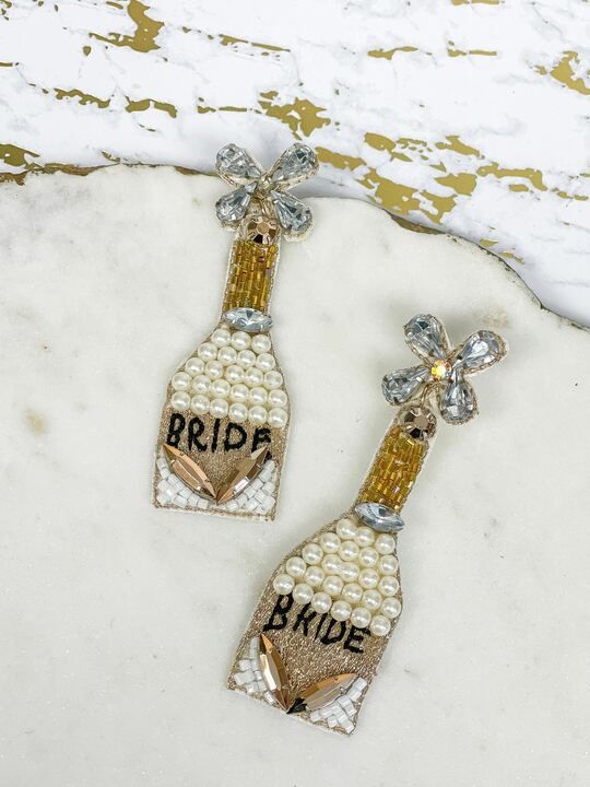 Bride Champagne Beaded Bottle Earrings