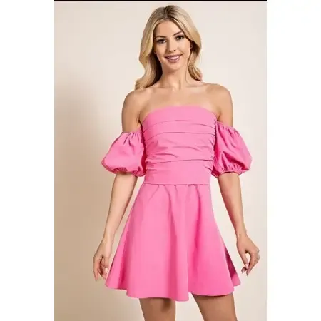 Pink Off Shoulder Mini Dress