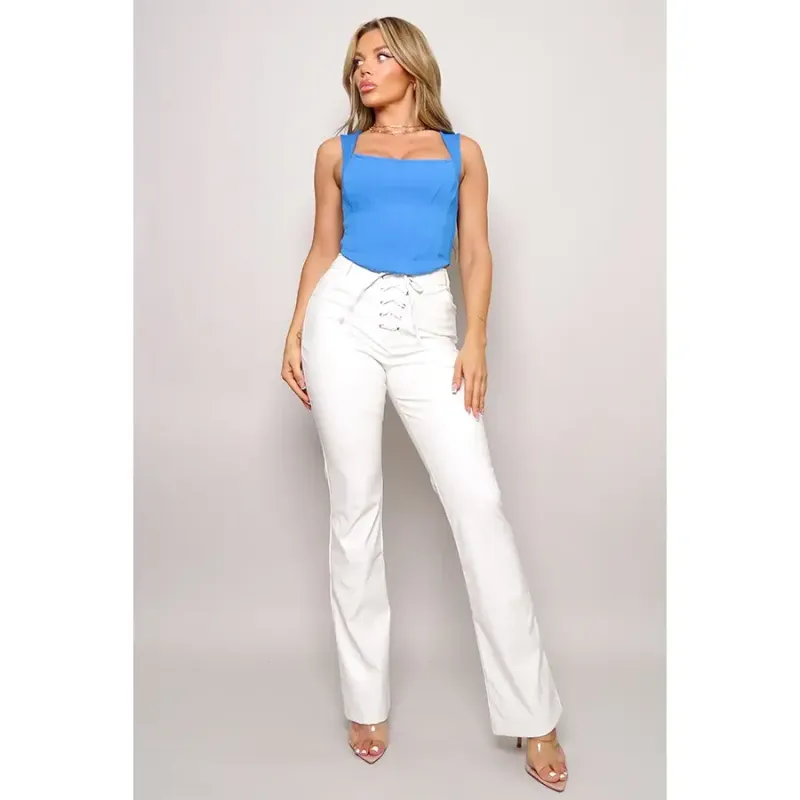 White Front Lace Faux Leather Pants