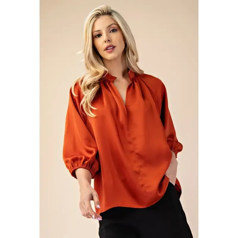 Rust Balloon Sleeve Blouse