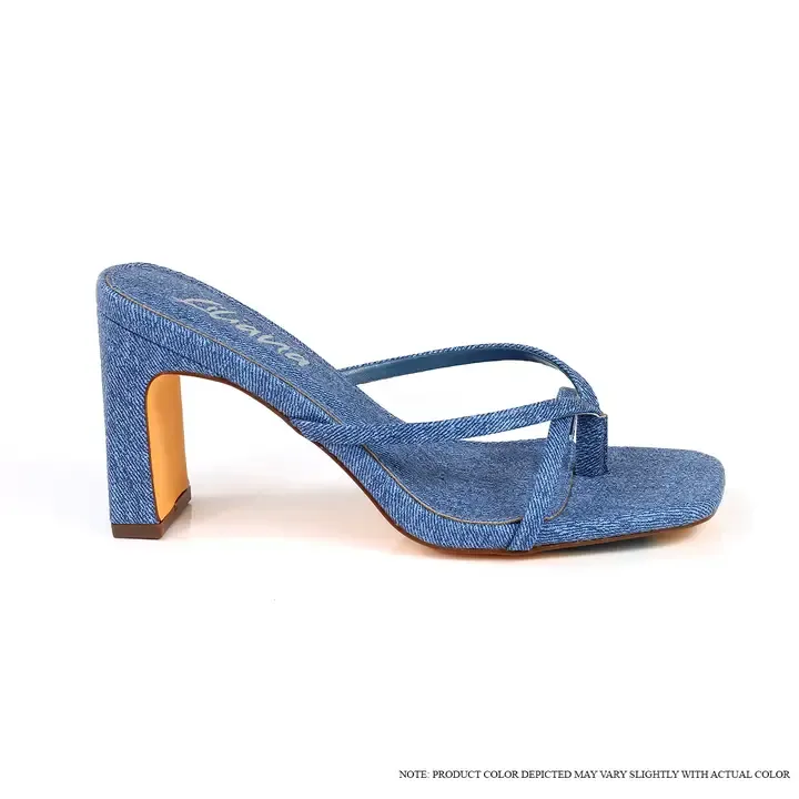 Denim Chunky Mule Heel Sandal