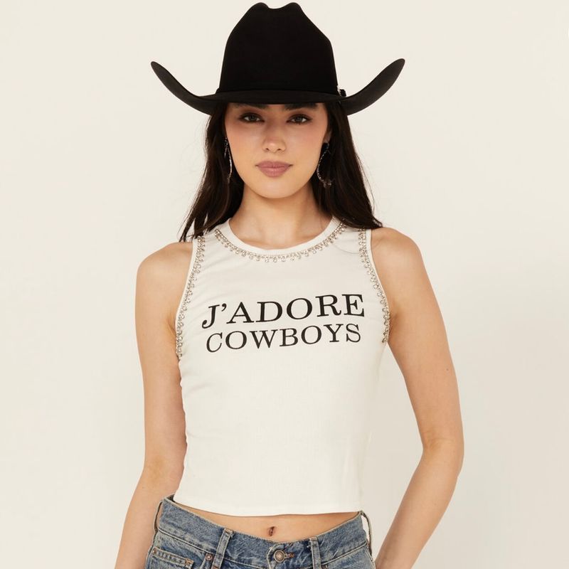 Jadore Cowboys Tank W Rhinestones