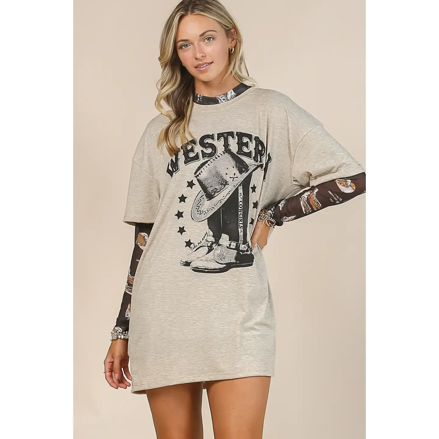 Camel/ Black Western Boots Tshirt Dress