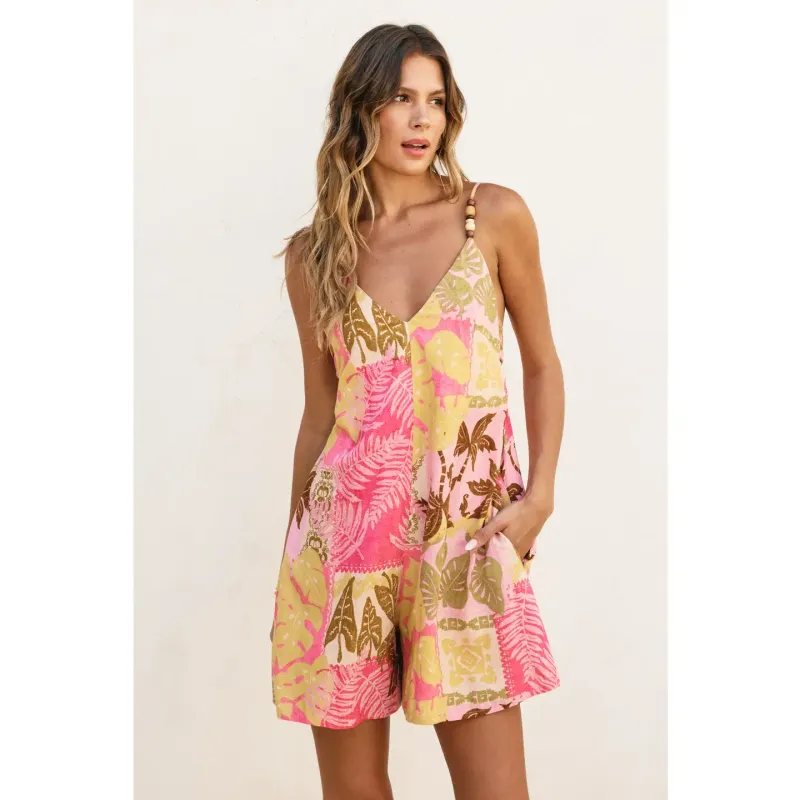 Hibiscus Printed V Neck Romper
