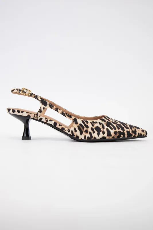 Leopard Pointed Toe Slingback Strap Kitten Heel