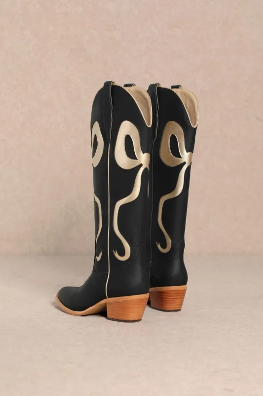 Black Western Cowboy Boots With Gold Bow