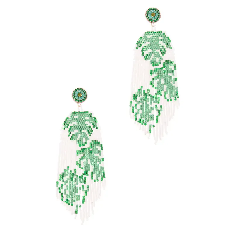 Seed Bead Monstera Print Earrings