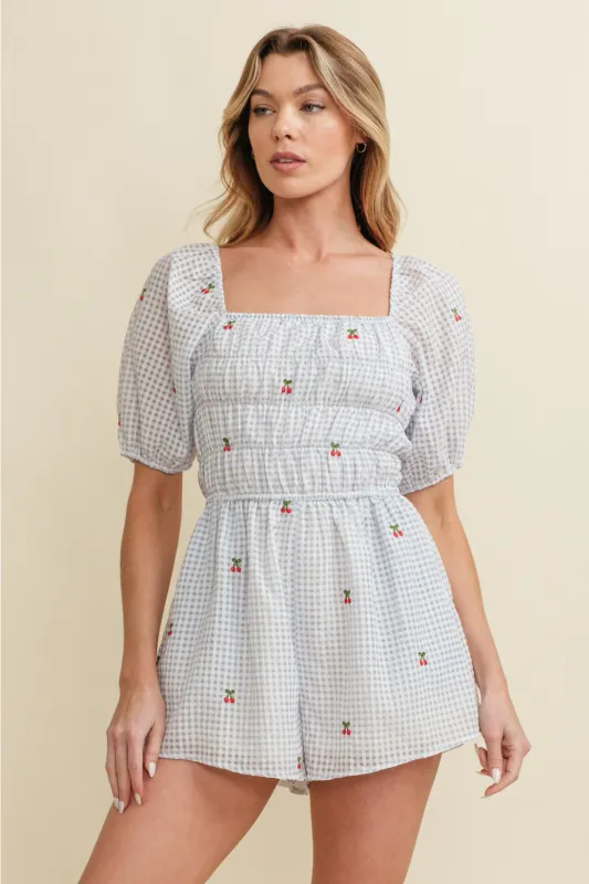Cherry Print Gingham Romper