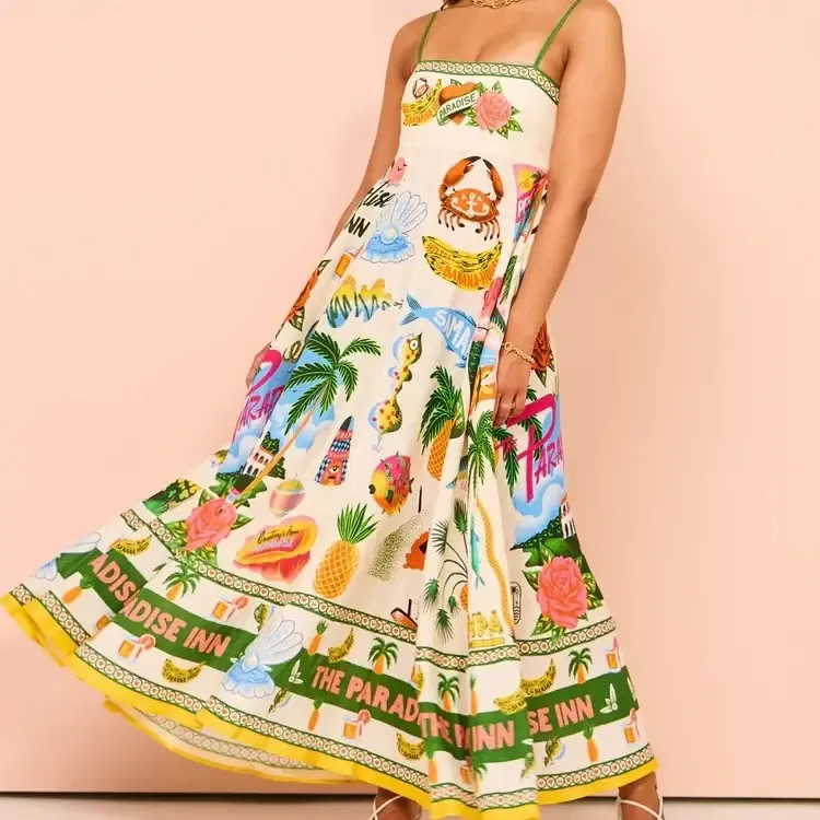 Beach Graffiti Print Maxi Dress