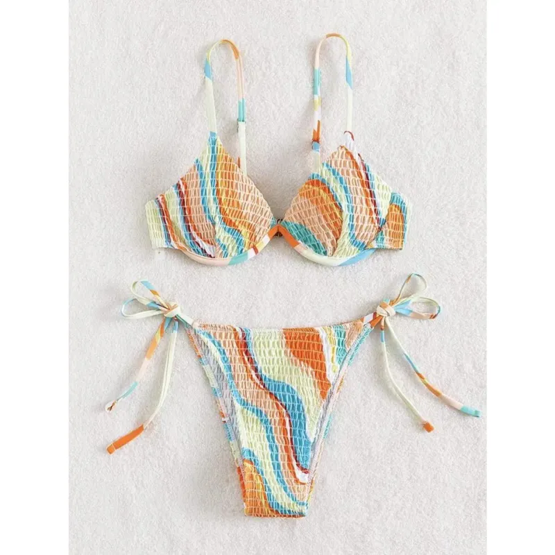 Orange Multi Colored Bikini Set