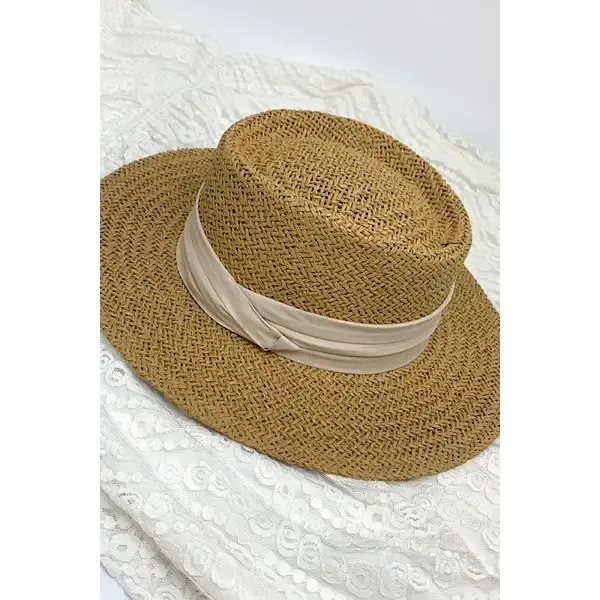 Straw Hat With Cream Band