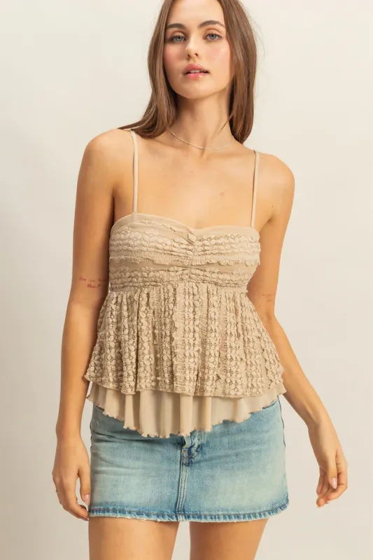 Mocha Lace Spaghetti Strap Cami Top