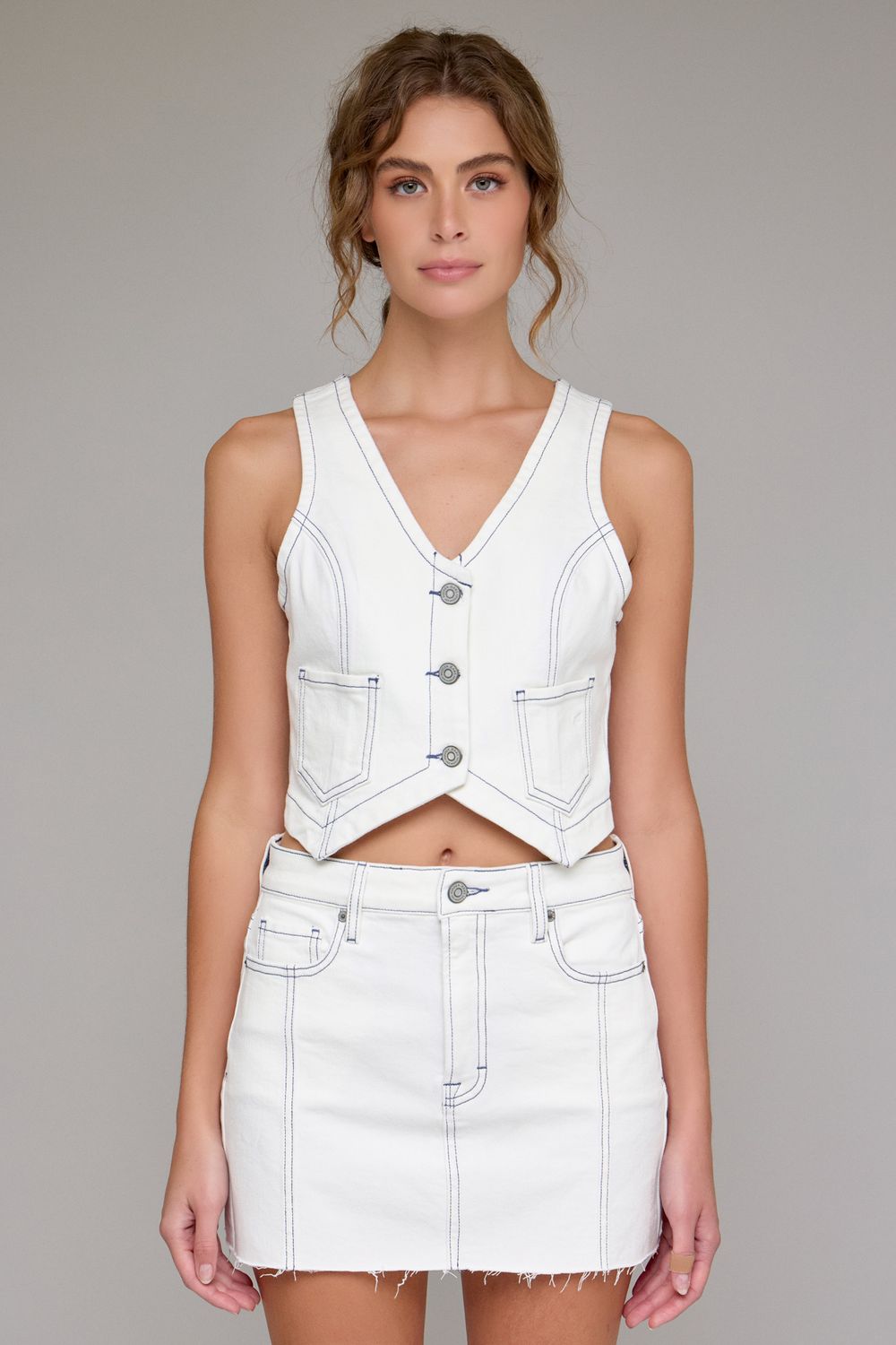 White Wash Cropped Fitted Vest