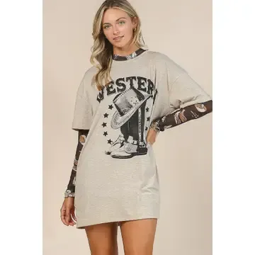 Western Tshirt Dress Grey