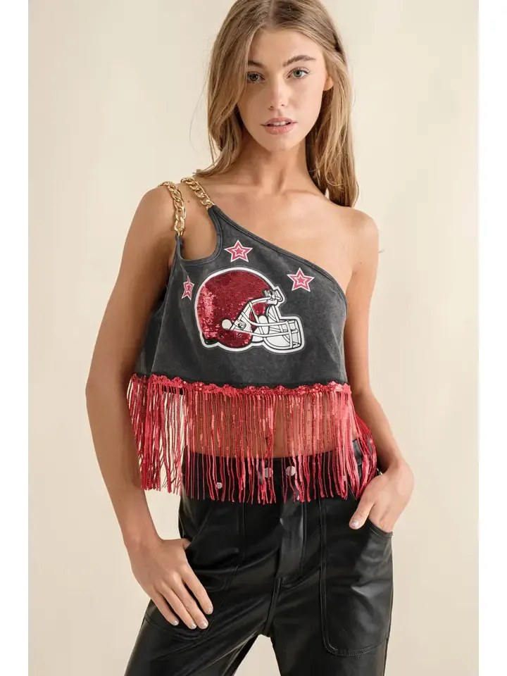 One Shoulder Sequin Helmet Top
