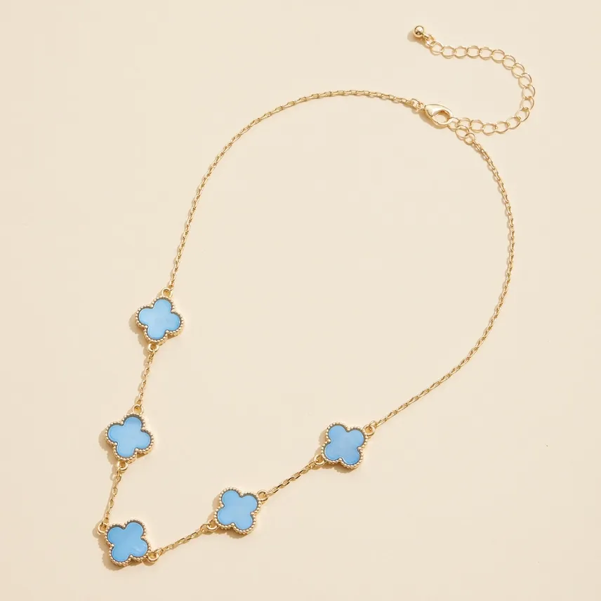Blue Clover Charm Necklace