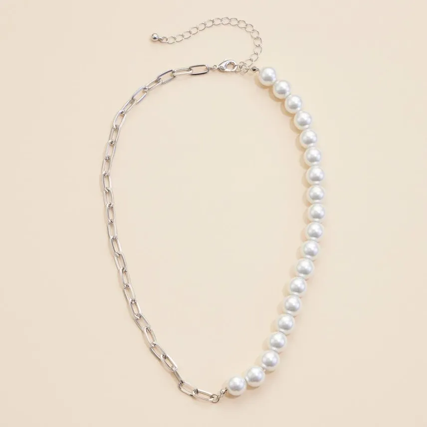 Pearl &amp; Silver Chain Necklace