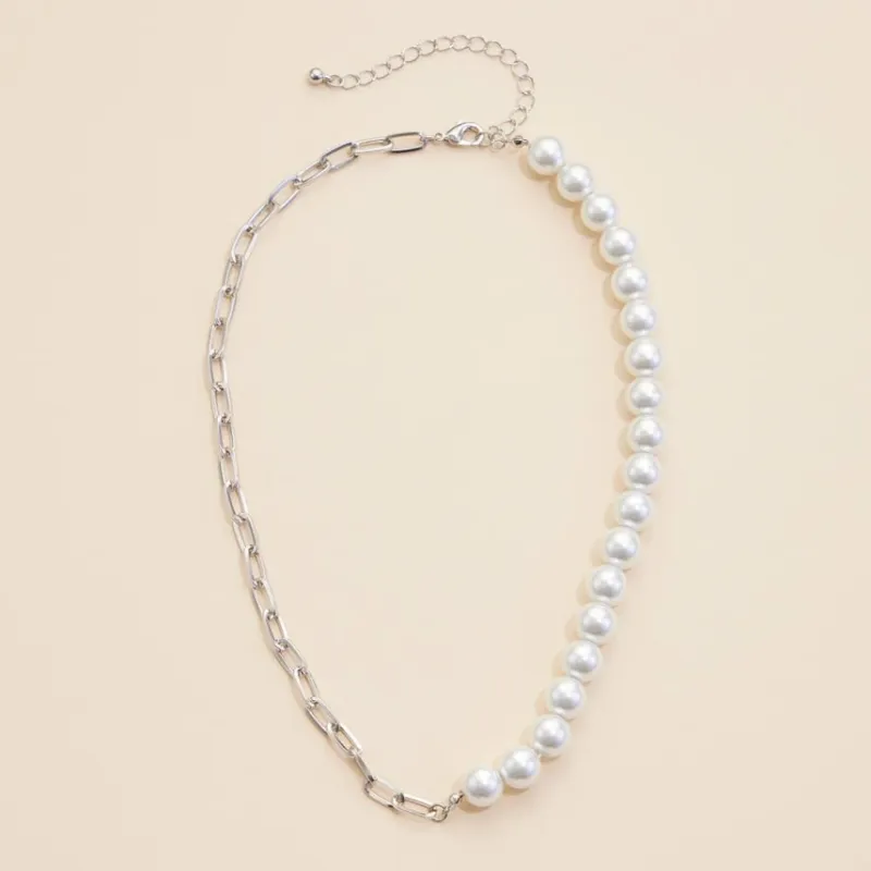 Pearl &amp; Silver Chain Necklace