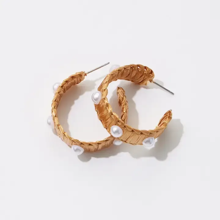 Raffia Hoop Earrings With Pearl