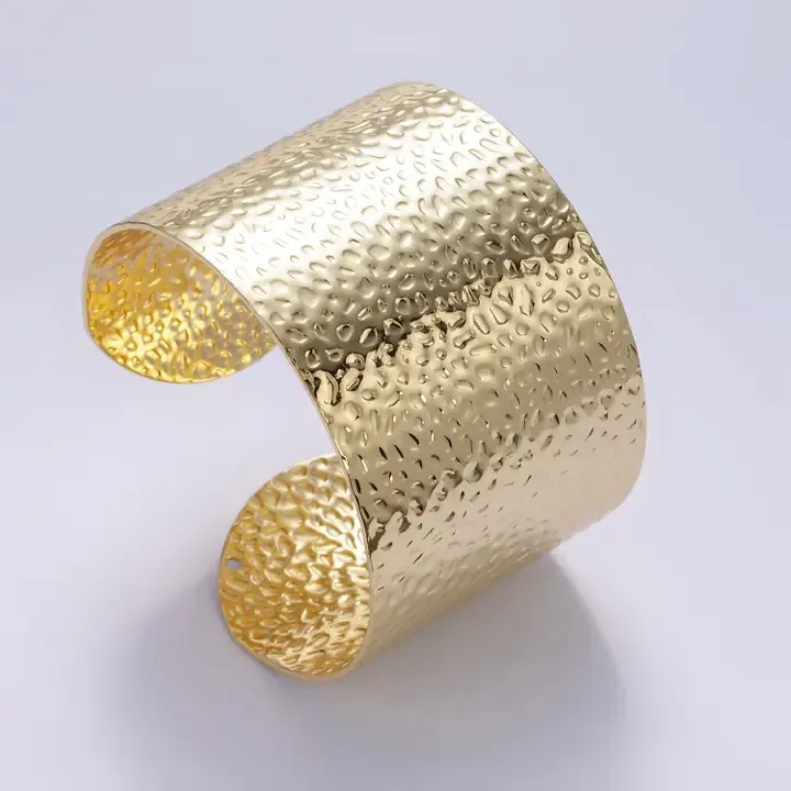 24k Gold Wide Hammered Cuff Bracelet
