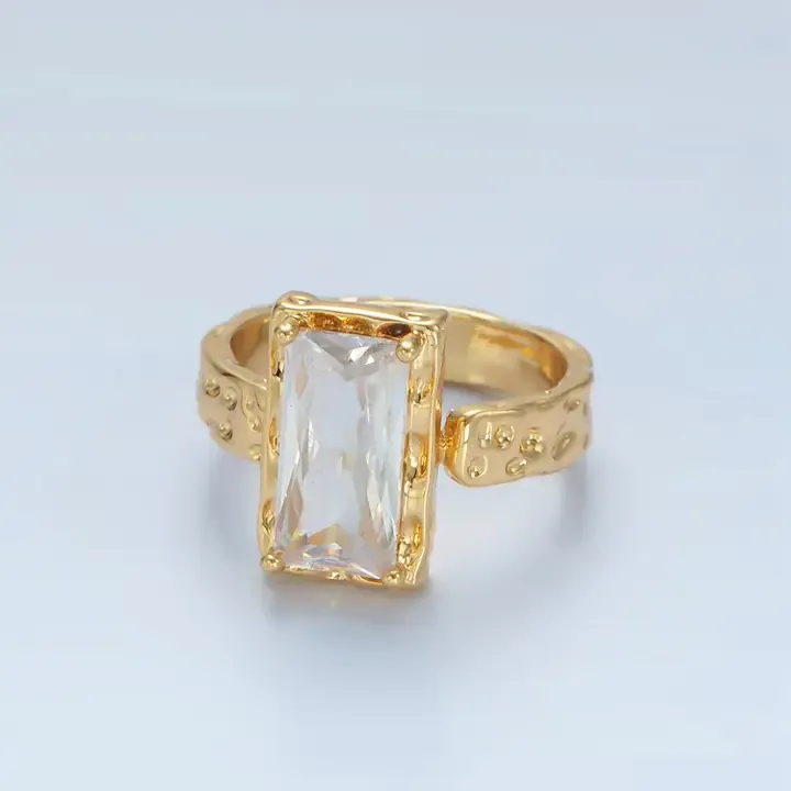 24k Gold Hammered Rhinestone Ring