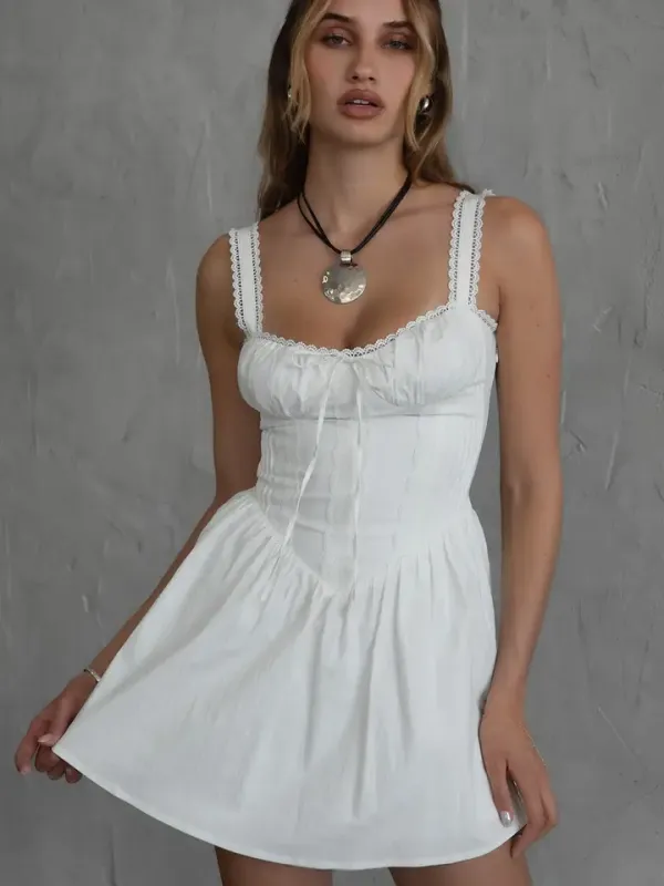 White Lace Corset Mini Dress