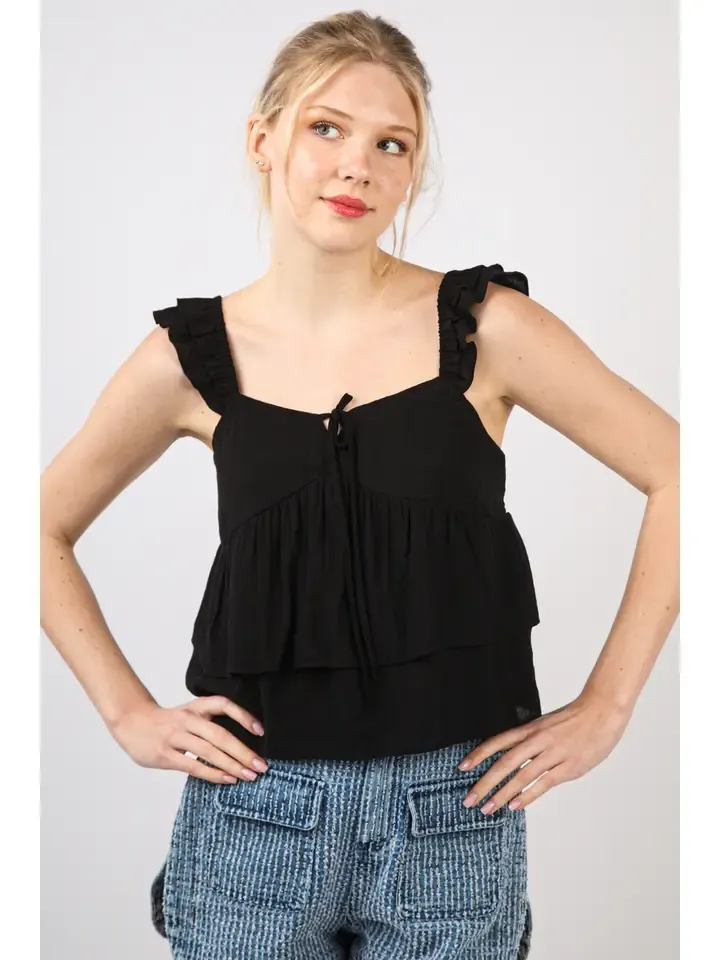Black Ruffled Tank Top