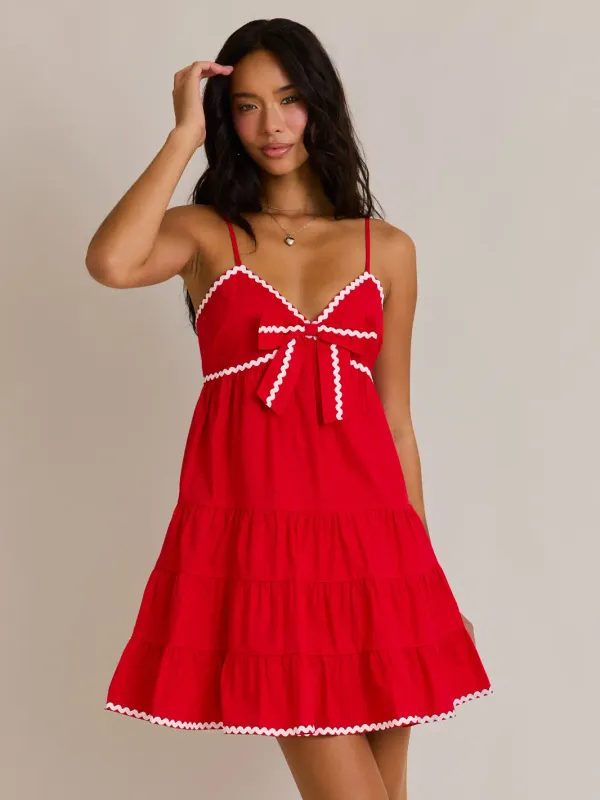 Sleeveless Red Mini Dress With Rac Trim