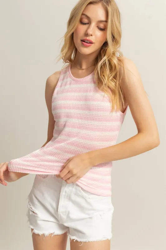 Pink Striped Knit Tank Top