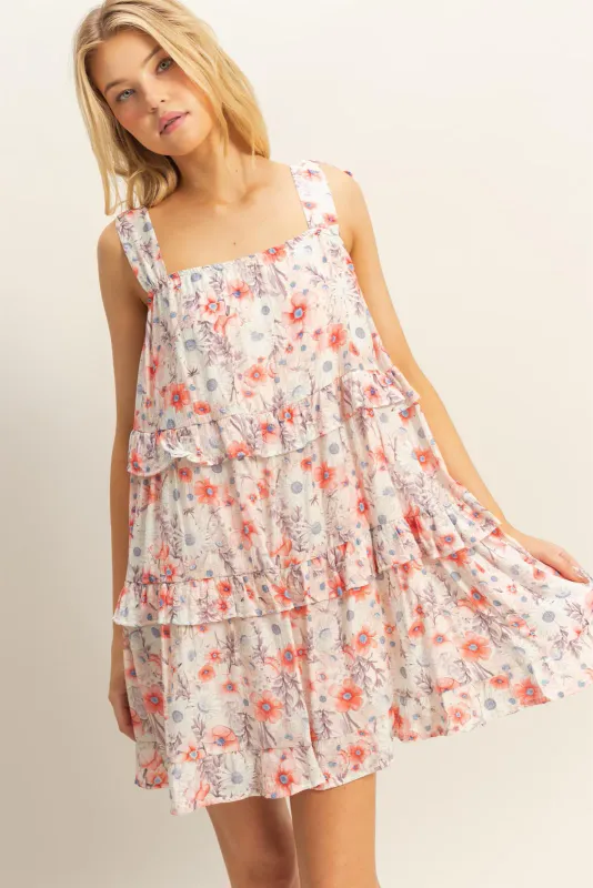 Pink Floral Ruffle Mini Dress